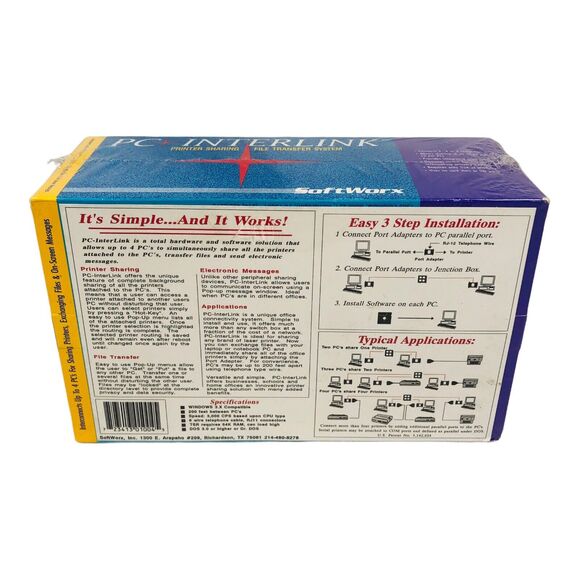 Vintage SoftWorx PC Interlink Print Share File Transfer System Sealed New 1990s - Picture 3 of 10